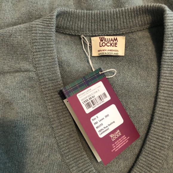 William Lockie Mojito Green sz S Deep V-Neck Scottish Lambswool Sweater NWT - Picture 3 of 5